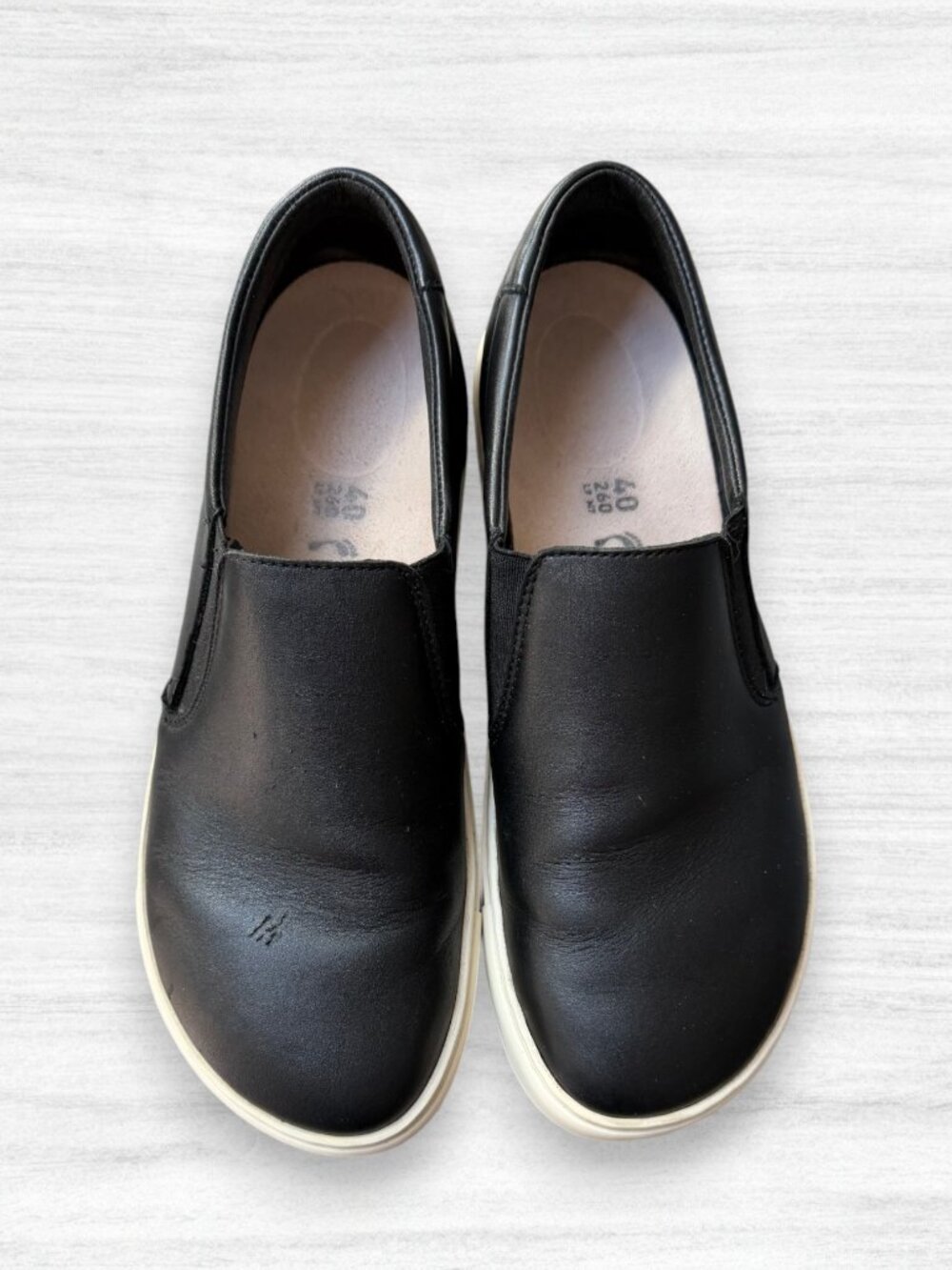 Birkenstock Oswego Black Leather Slip On Shoes Sneakers White Sole Womens EU 40